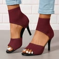 thumbnail image 4 of Mepaouo Peep Toe Heels for Women Sexy Stiletto High Heels Dressy Slip on Knit Booties Sandals(Wine,7), 4 of 7