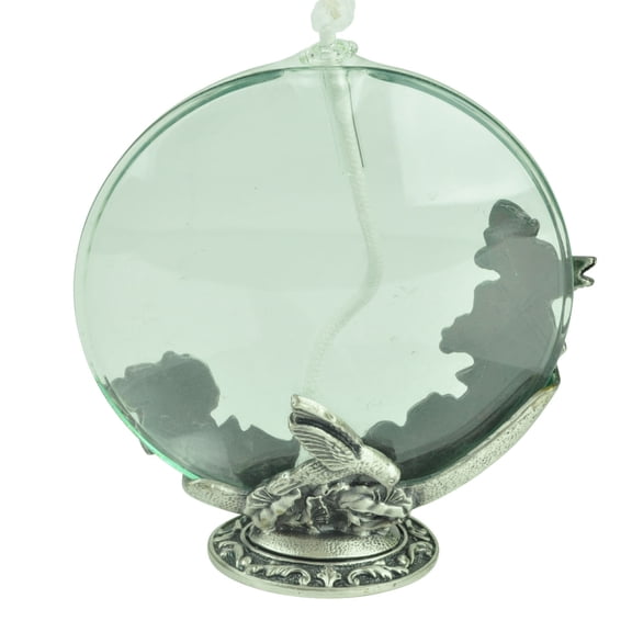 Clear Glass Oil Lamp Wick Cast Metal Pewter Glory Land Home Décor Hummingbird