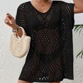 thumbnail image 6 of HOWPAY Bathing Suit Cover up for Women Summer Crochet Knit Hollow Out Swimsuit Coverup Short Sleeve Swimwear Dress Vacation Clothes Black One Size, 6 of 8