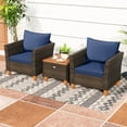 thumbnail image 1 of Costway 3 PCS Outdoor Patio Rattan Bistro Furniture Set Wooden Table Top Cushioned Sofa Navy, 1 of 10