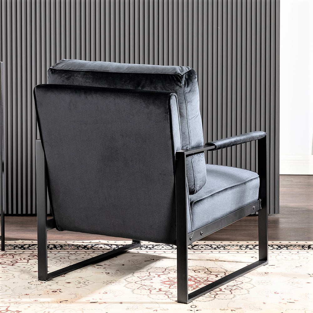 US Pride Furniture Hosam 25.4" Velvet Upholstery Metal Arms Chair Black