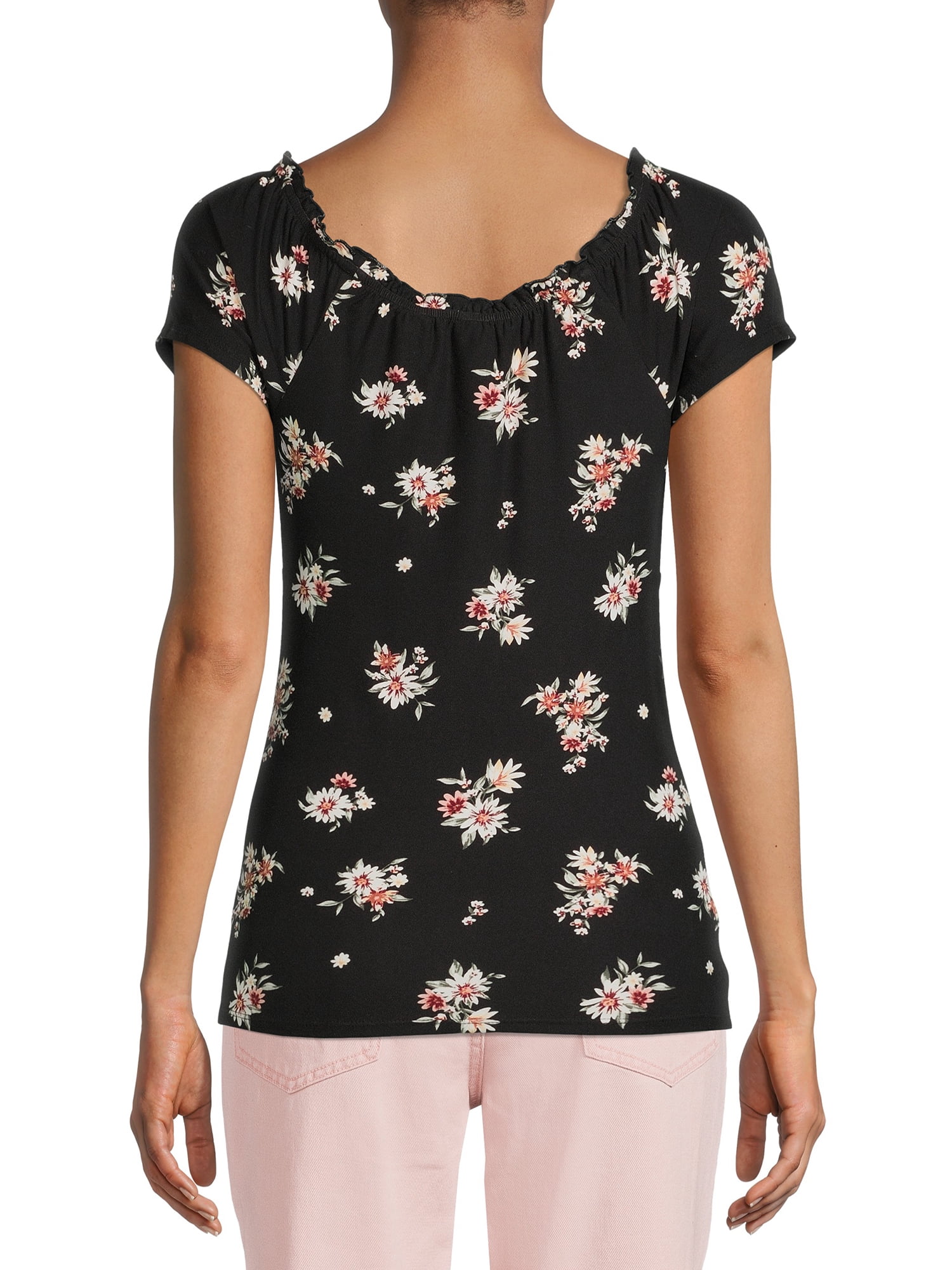 No Boundaries Juniors' Floral Button Front Top