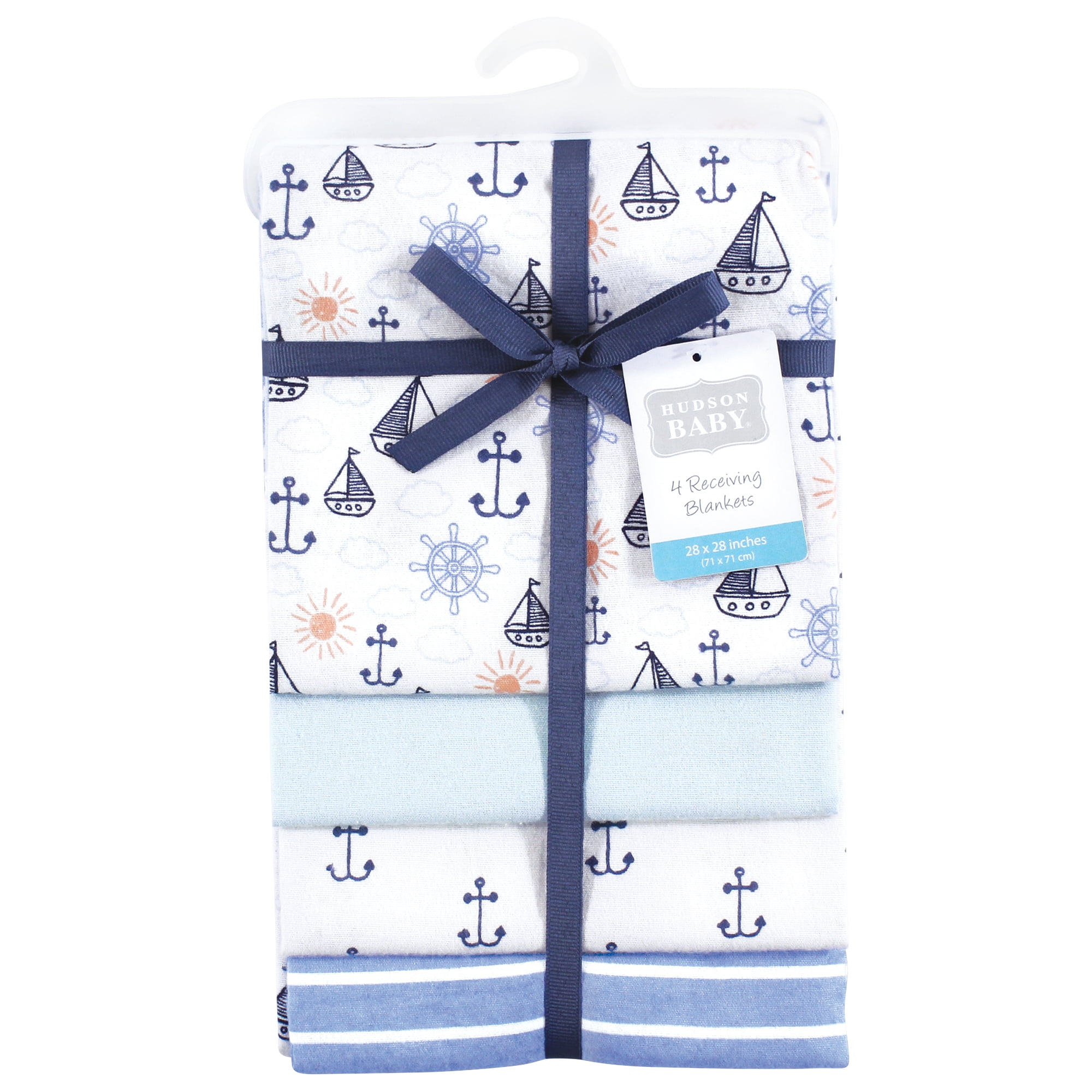 Hudson Baby Cotton Flannel Receiving Blankets 4-Pack, Sunshine And Sailboats , One Size
