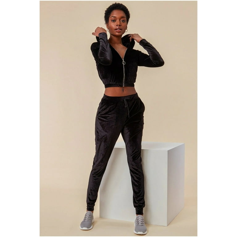 Cuffed Ankle Velour Tracksuit - Black