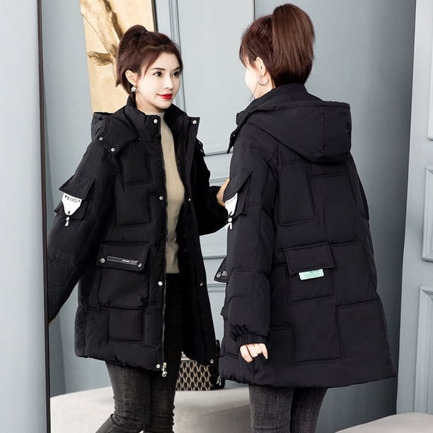 Chaqueta de algodón de plumón para mujer, chaqueta de algodón de otoño/invierno de longitud media a larga, chaqueta de algodón holgada y de moda