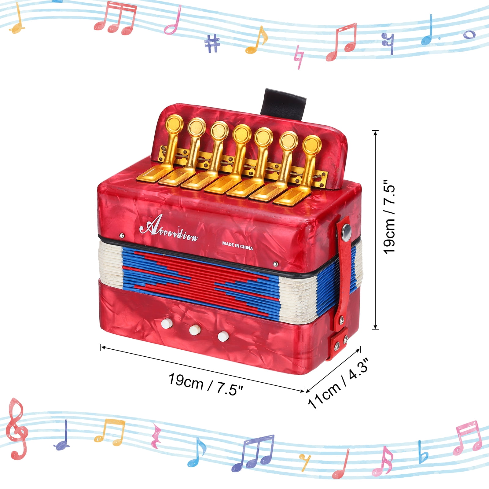 Uxcell Accordion, 10 Keys Bass Button Accordion Mini Musical Instrument Lightweight for Children Beginners Educational, Red