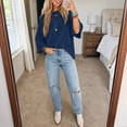 thumbnail image 5 of Yaruuzi 3/4 Length Sleeve Womens Tops Crewneck T Shirts Layering Tops Oversized Blouses Shirts for Women Pleated Shirts Fall Tops Boho Tops Light Weight Tops Athletic Tops Blue L, 5 of 9