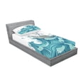 thumbnail image 2 of Ambesonne Nautical Fitted Sheet & Pillow Sham Set, Ship and Ocean Waves, Twinxl, Aqua Taupe, 2 of 2