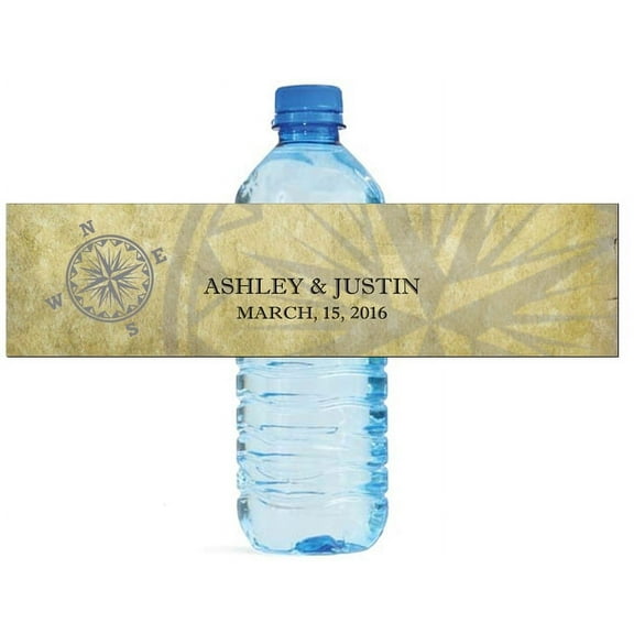 100 Vintage Compass Wedding Anniversary Water Bottle labels Engagement Party Birthday