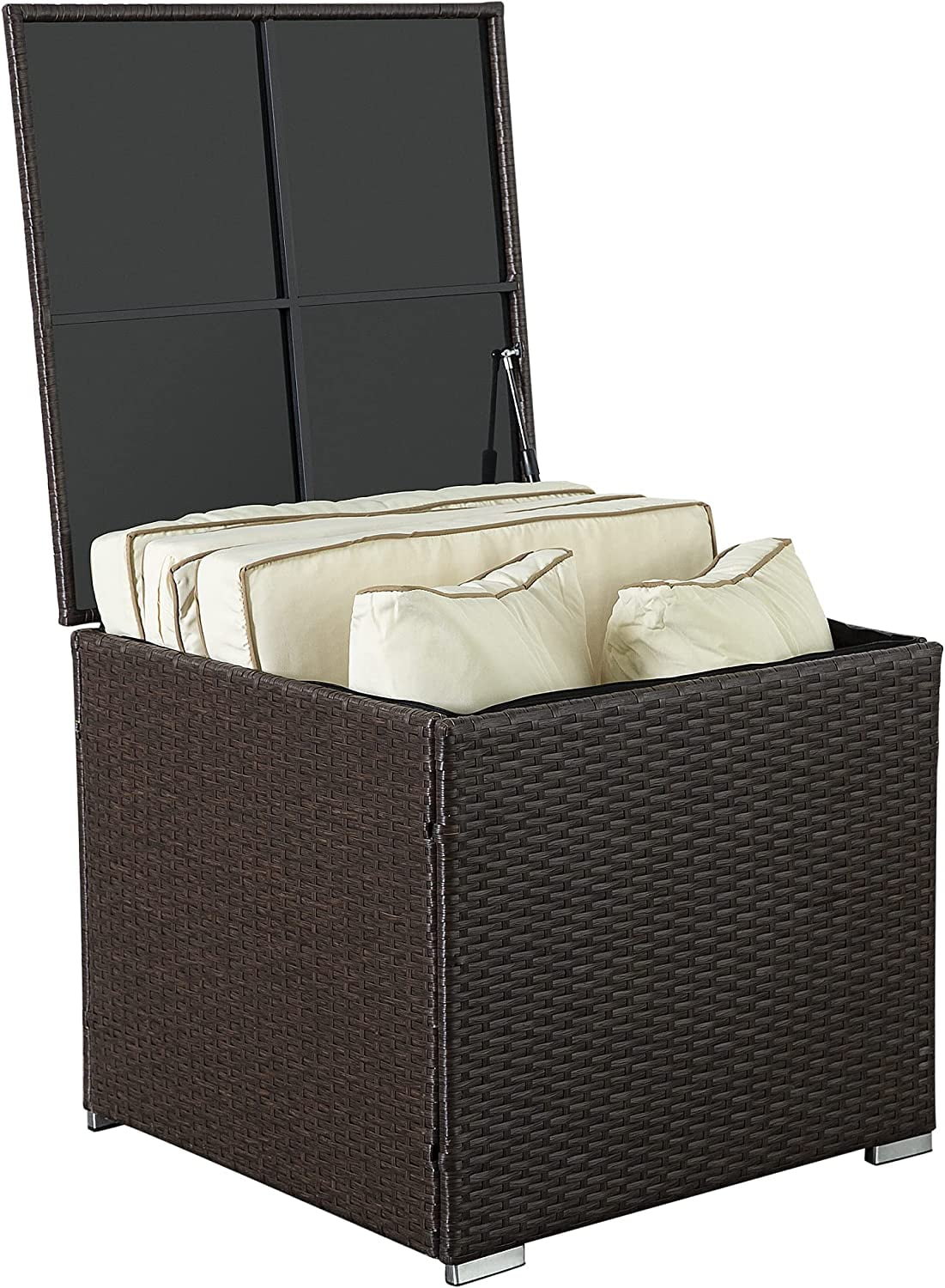 PCAFRS Rattan Wicker Deck Box, 88 Gallon Outdoor Patio Storage Box