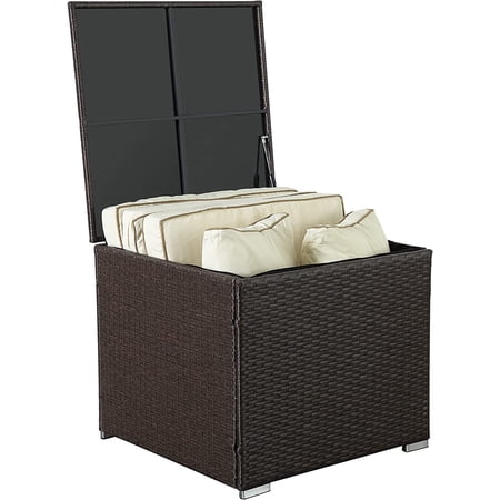 FHFO Outdoor Wicker Storage Box 88 Gallon Rattan Deck Box  Aluminum Frame Storage Bin for Cushion Pillows  Towels  Garden Tools  Toys  Brown
