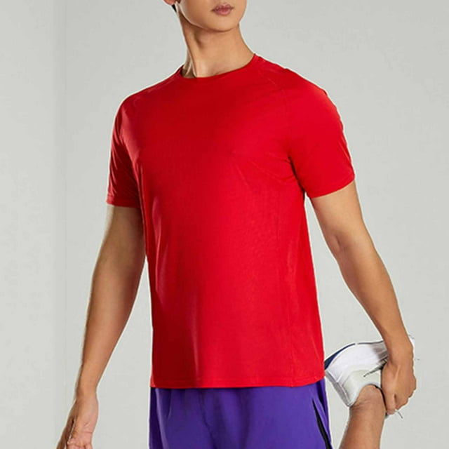 Tops para hombre, blusas y camisas de manga corta con cuello redondo para hombre, blusas casuales elásticas de color liso para correr, deportivas, de manga corta con cuello redondo, tops de poliéster