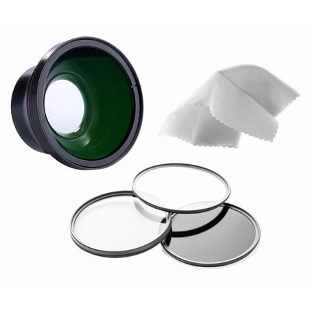 58mm 0.43x Super Wide Angle Lens With Macro (Wider Alternative To Sony VCL-0752H) + 52mm 3 Piece Filter Kit Includes Ultraviolet Polarizer & FLD + Nwv Direct Micro Fiber Cloth + Ring 52-58mm