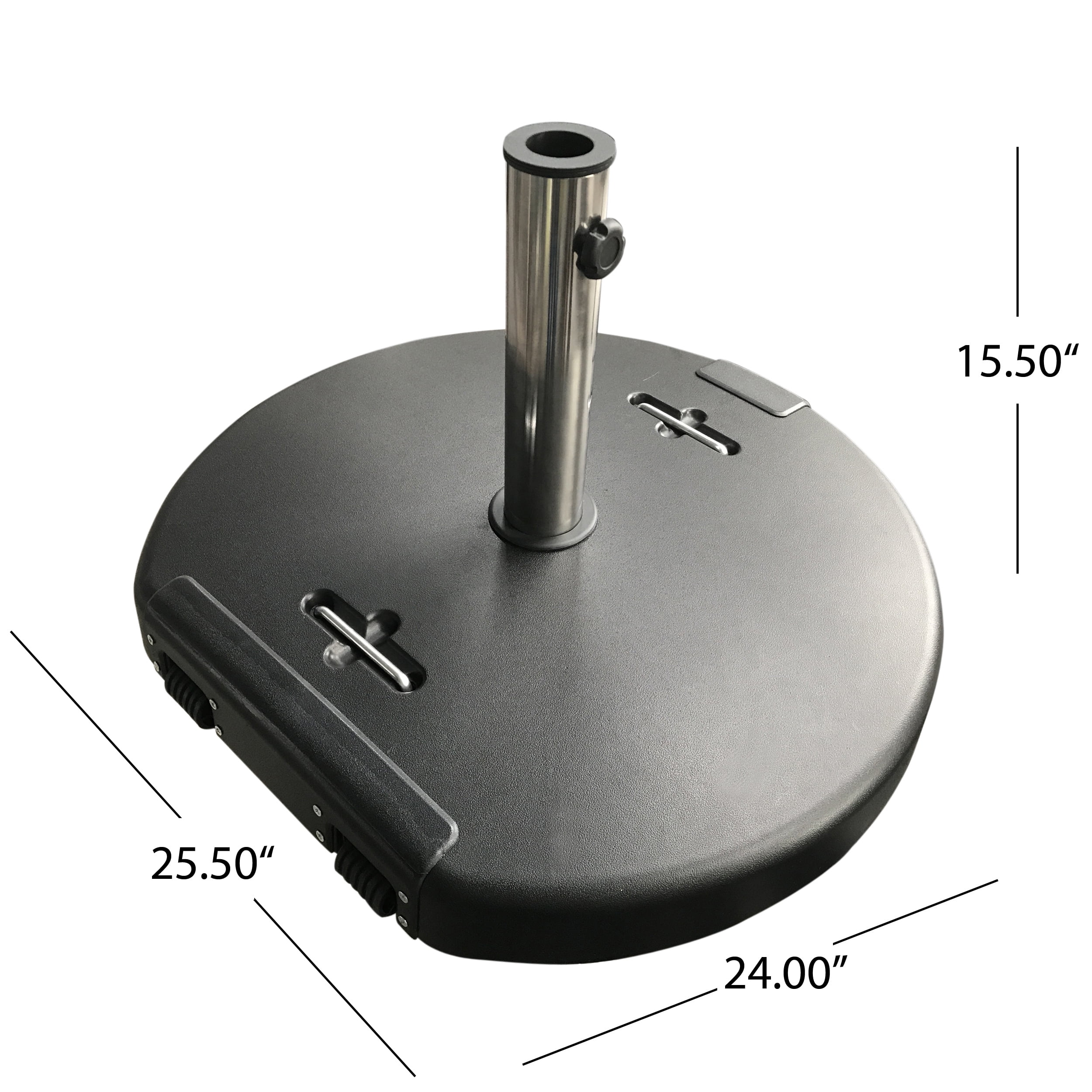 Outdoor 132lb Concrete Circular Umbrella Base with Stainless Steel Collar, Black