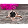 thumbnail image 3 of Trio Set 10k Rose Gold 3.05 Carat Cushion Cut Black Diamond Moissanite Wedding Set Engagement Ring Antique Stacking Matching Band Art Deco, 3 of 6