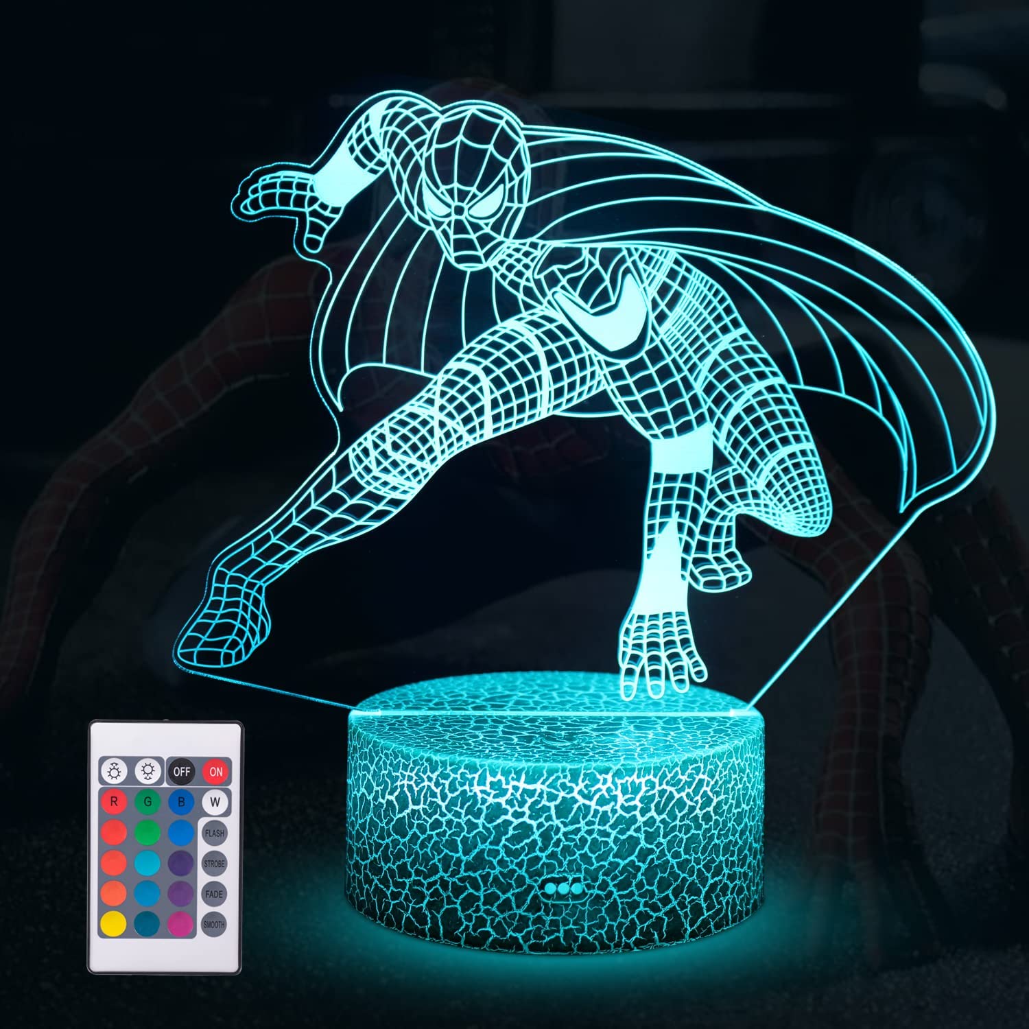 JUWYT Spider Man Lamp Boys Gifts 3D Illusion lamp for Kids ，with Remote