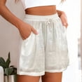 thumbnail image 4 of Women Bermuda Shorts Breathable Linen Shorts Womens Drawstring Elastic Waist Flowy Boho Shorts with Pockets Loose Fitting for Summer Beach Casual Wear White XXL, 4 of 5