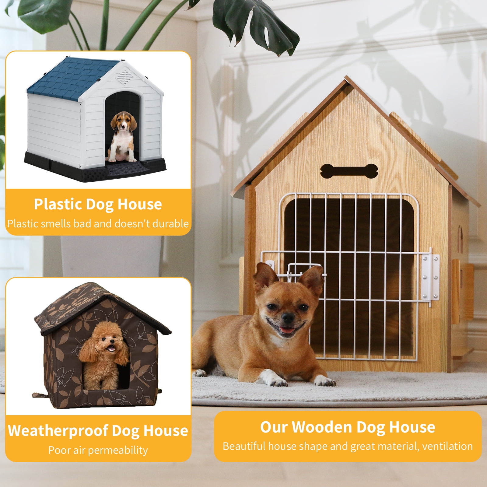 RYPetmia Dog House for Small Dogs Wooden Pet House with Door and Roof Indoor and Outdoor Breathable Dog Crate for Small Medium Dog Cat Dog Kennel Grey