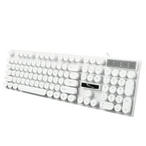 OULII White USB Computer Keyboard with Comfortable Round Keys for Travel