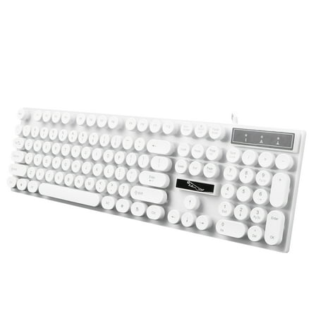 OULII White USB Computer Keyboard with Comfortable Round Keys for Travel