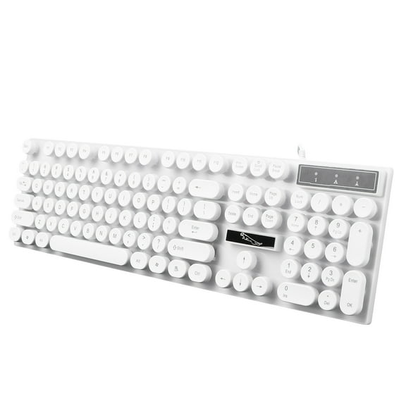 OULII White USB Computer Keyboard with Comfortable Round Keys for Travel