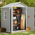 thumbnail image 2 of 6x4 FT Resin Storage Shed, Lofka Plastic Outdoor Shed  with Heavy Duty Floors, 135.6 cu ft, Colorfast, Side Window, Double Lockable Doors for Garden Backyard, 2 of 9
