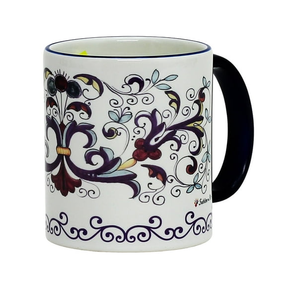 SUBLIMART: Printed Deruta style Mug with Blue Rim Blue Bottom trim rich decor