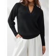 thumbnail image 4 of VISgogo Jersey de punto de otoño invierno para mujer Color sólido Manga larga Solapa Corte en V Suéter VISgogo moda, 4 of 9