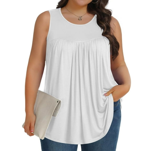 FDGIU Women's Summer 2025 Plus Size Peplum Tank Tops - V Neck Sleeveless Pleated Blouse for Beach and Office Wear
