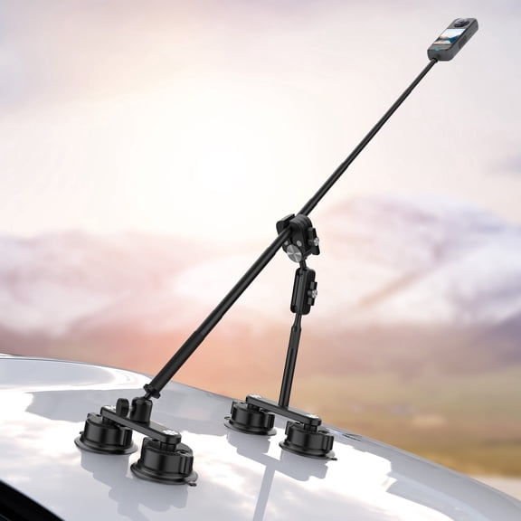 VeroSphere Suction Car Mount for Insta360 X5/X4/X3/X2, GoPro & DJI Osmo Action, Aluminum Alloy Body with 47" Telescopic Arm, 360° Ball Head & 4-Suction Cup Design