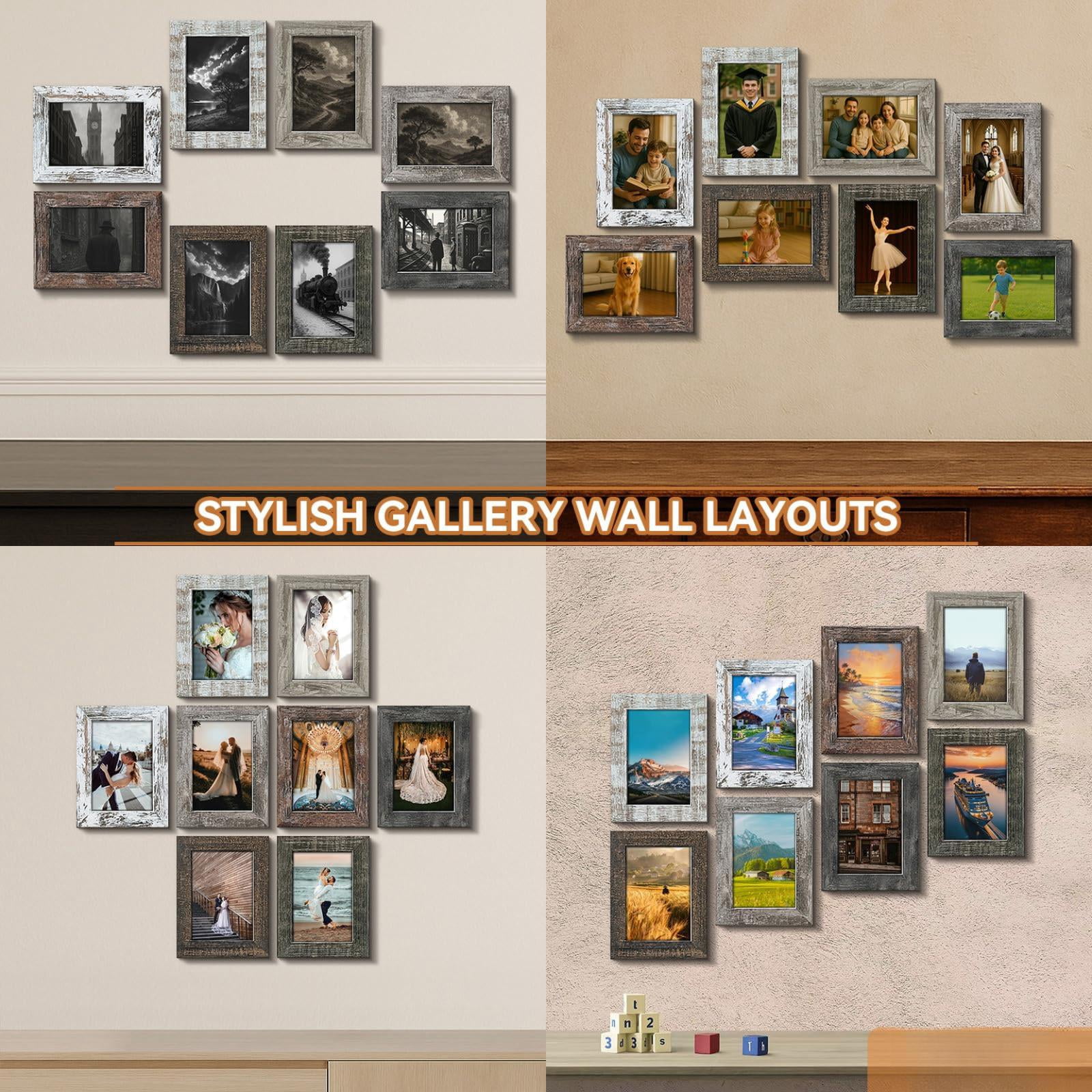 Picture Frames Multicolor 4X6, Set of 8 for Tabletop or Wall Hanging