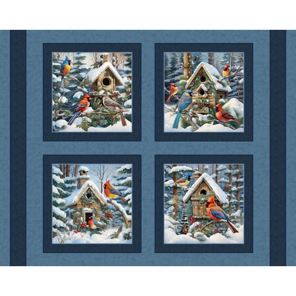 Snow Birds Pillow Panel Cotton Fabric