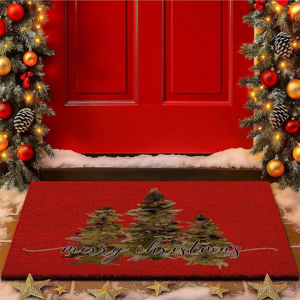 mfyjkho Felpudo decorativo navideño, alfombra de baño de poliéster, antideslizante, para entrada, festivo, fácil de limpiar, 42 x 75 cm (1 unidad)