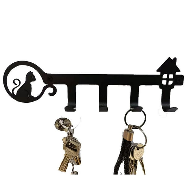 1pc Decorative Wall Mounted Key Holder, Metal, Key Holder Wall Hooks, Cute  Coat Hook for Front Door, Kitchen or Garage, Home (25.5cm,Black)
