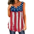 thumbnail image 2 of Lovskoo Women Ladies 4th of July Tops Tank Top Star Top Sleeveless Tops Printing O Neck Button Vest Short Tank T-Shirt Blouse Tops White, 2 of 4