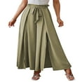 thumbnail image 2 of KEINXS Women Loose Pants Belted Long Trousers Summer Ladies Leisure Solid Color High Waist Ruched Beach Wide Leg Pants, 2 of 5