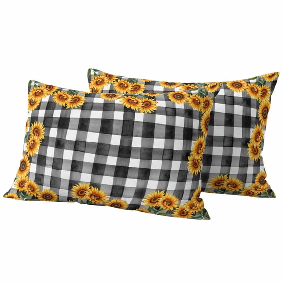 Summer Sunflowers Outdoor Pillow Covers Pack of 2 Farmhouses Retro Black White Plaid Waterproof Throw Pillow Covers Decorative Cushion Cases for Patio Garden Tent Balcony Couch 20x12 inch
