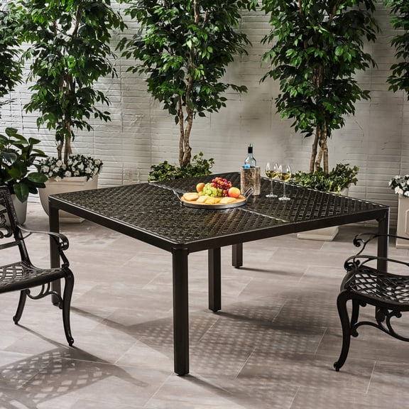 Square Aluminum Table, Woven Details | Outdoor Evening Dining