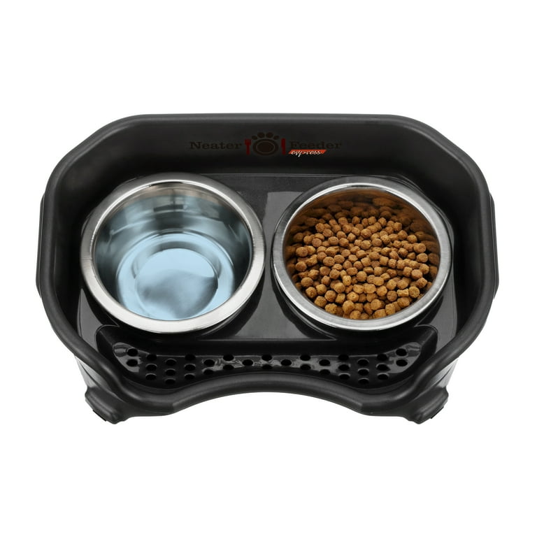 Neater Feeder Express Model Mess Proof Cat Bowls Cat Black Made in USA Elevated No Spill Non Tip Non Slip Raised Stainless Steel Food