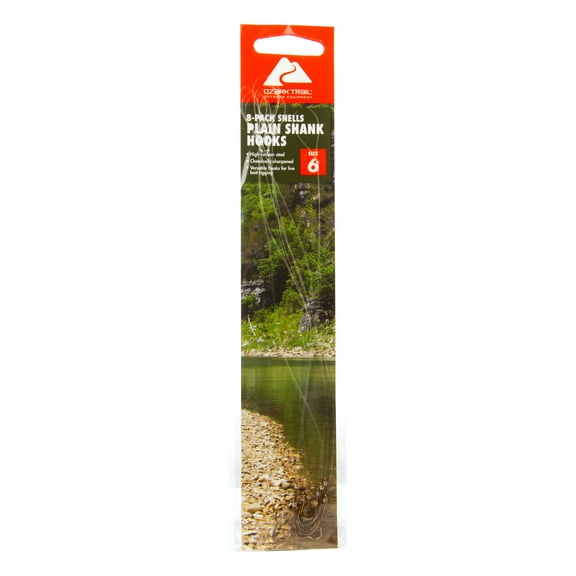 Ozark Trail Snelled Plain Shank Hook Size 6 Eight Pack for Freshwater Fishing