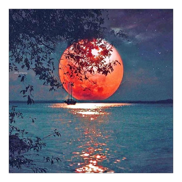 Árbol de la luna estampado punto de cruz 11CT impreso paisaje bordado Kits DIY decoración