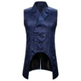thumbnail image 3 of Lolmot Mens Fashion Retro Asymmetrical Mid Length Tuxedo Suit Vest Solid Color Sleeveless Casual Double Breasted Performance Jacket Gothic Steampunk Jacquard Brocade Waistcoat, 3 of 4