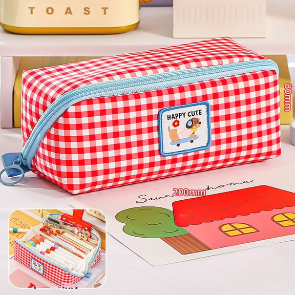 Cartoon large-capacity prism grid pencil case dopamine cute high-value stationery box stationery bag