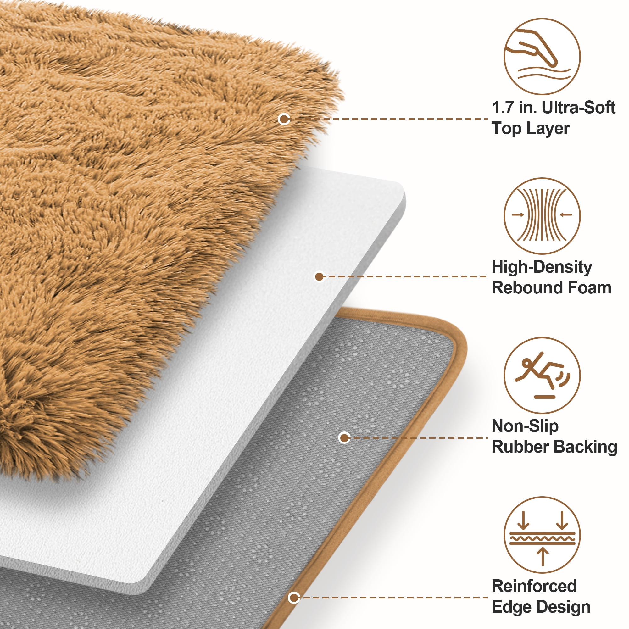 Nefoso Shag Area Rug, 8ft x 10ft Soft Fluffy Area Rugs for Living Room Bedroom Decor Carpet, Light Brown/Camel