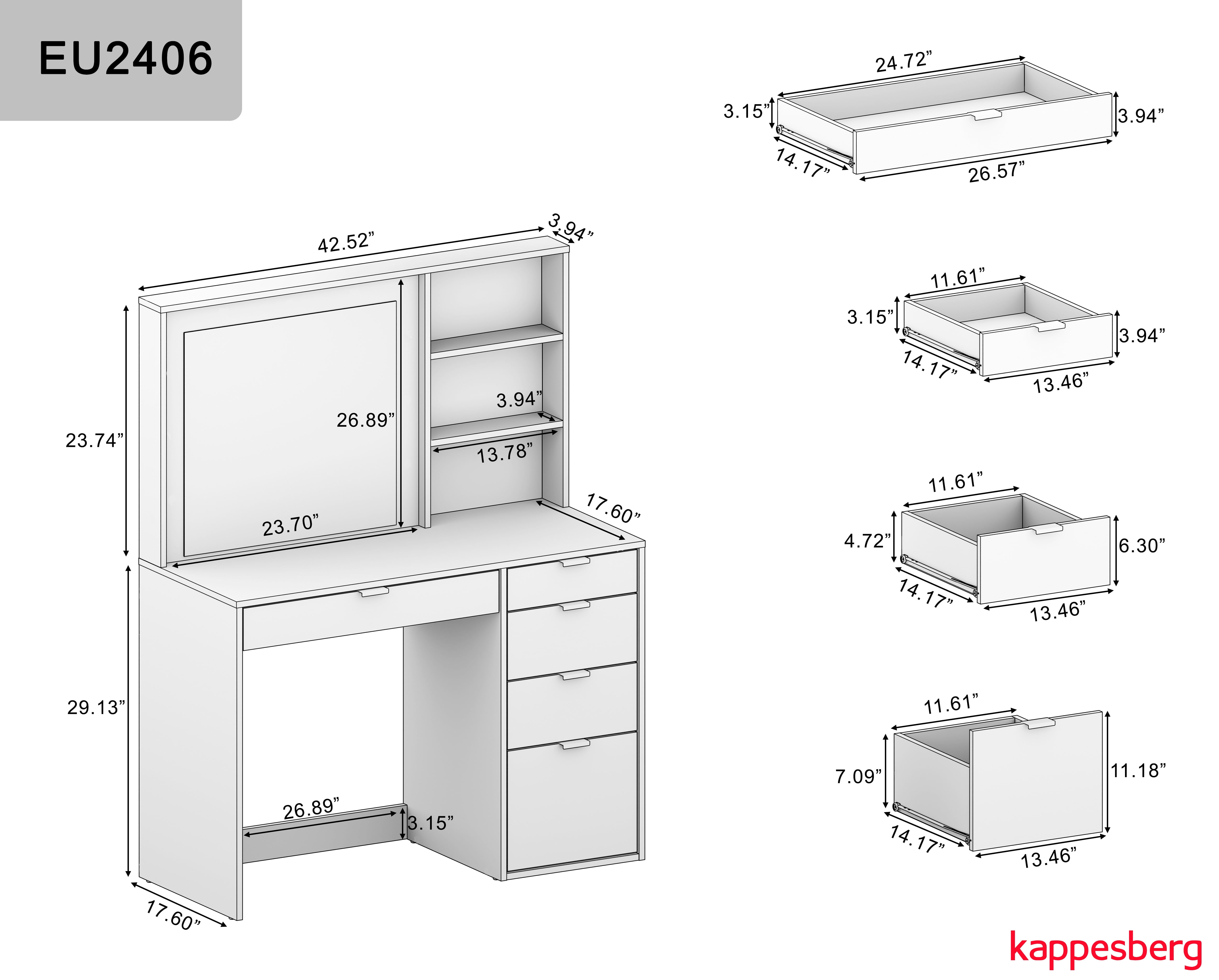 Kappesberg Jess Lighted Vanity Table: Functionality and Style for Your Space, for Adults and Teens - White