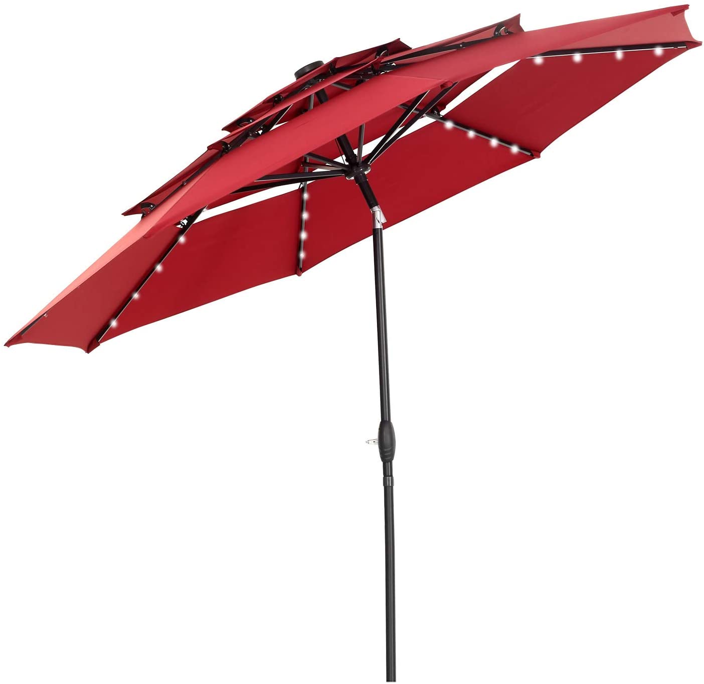 10Ft 3 Tiers Vented Patio Umbrella Market Table Umbrella with Lights