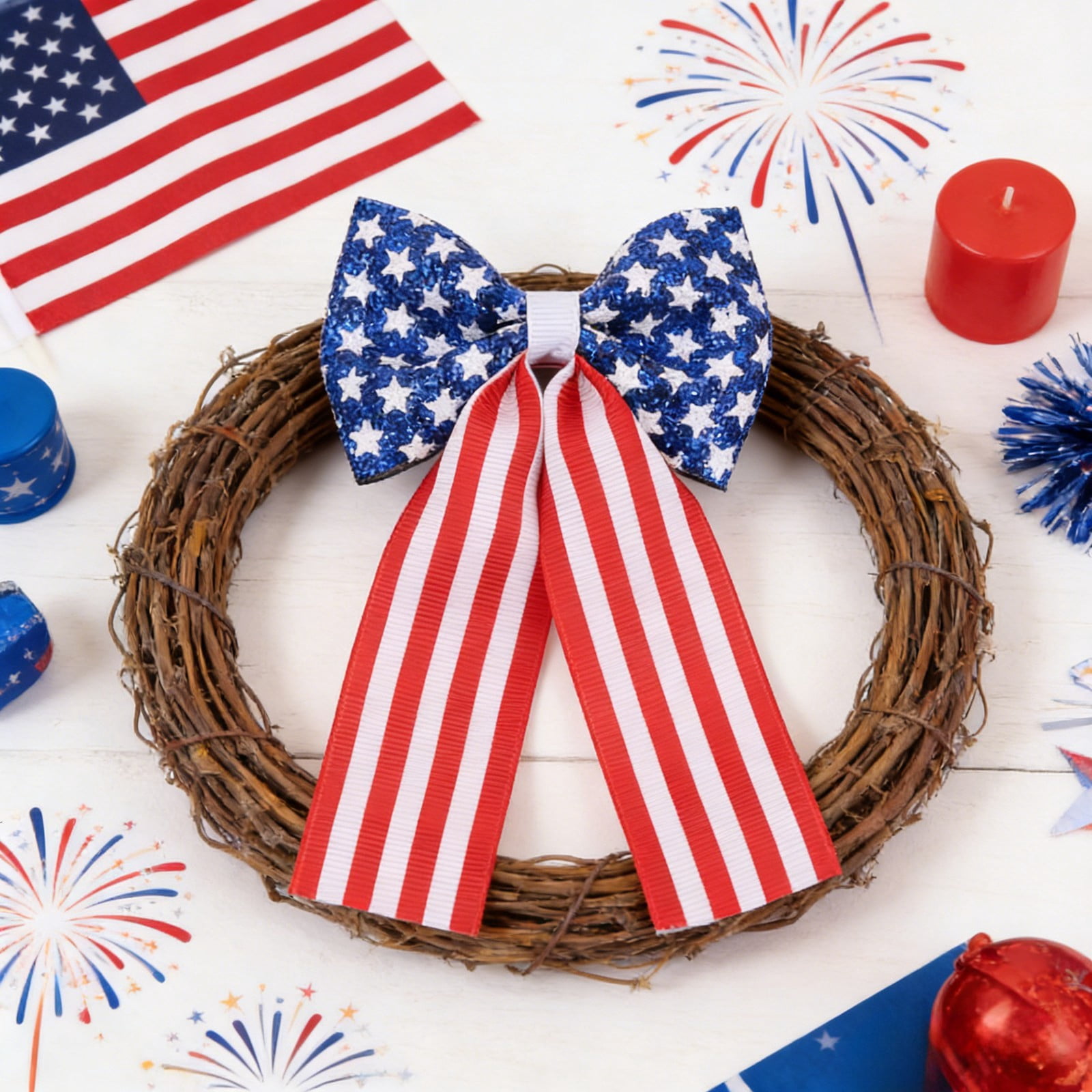 Patriotic Cheerleader Ponytail Holder for Girls, Red White Blue Cheer Bow Hair Ties. Durable Leather Metal 2026 Party Supply,6PC