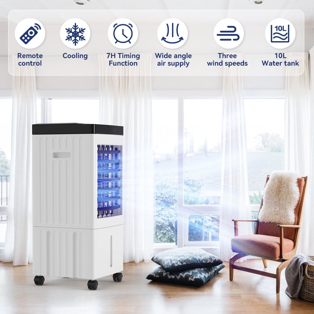 TOPTENG Portable Evaporative Cooler 10L Evaporative Fan Air Cooler, 3-IN-1 Remote Control Fan Humidifier, Air Fan Cooler 3 Modes for Indoor Cool