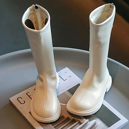 Nmnitkp Girls  Tall Riding Boots Fashion Style Martin Boots Flat Heel Side Zipper Winter Fur Lined Knee High Shoes & High Quality Material Girls  Boots