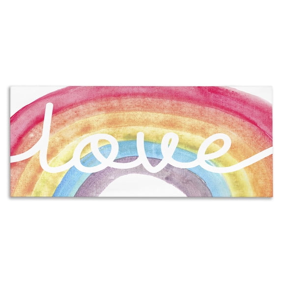 Stupell Industries Modern Love Script Typography over Soft Watercolor Rainbow Canvas Art, 24 x 10, by Lil' Rue